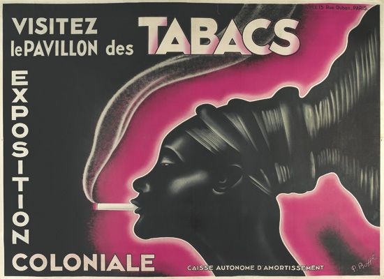 P. BOSSE (DATES UNKNOWN). VISITEZ LE PAVILLON DES TABACS / EXPOSITION COLONIALE. 1931. 57x78 inches, 145x198 cm. A.M.I., Paris.